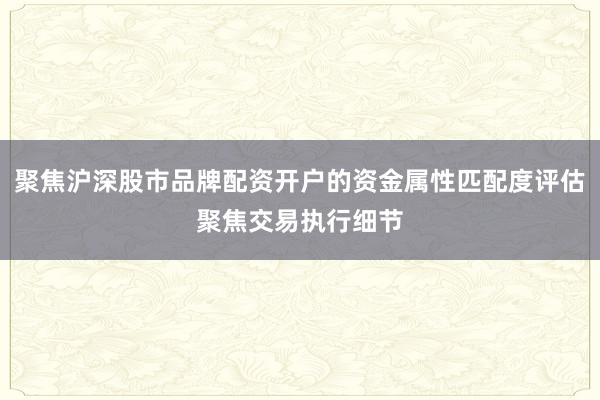 聚焦沪深股市品牌配资开户的资金属性匹配度评估聚焦交易执行细节