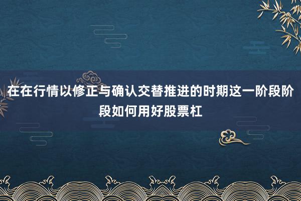 在在行情以修正与确认交替推进的时期这一阶段阶段如何用好股票杠