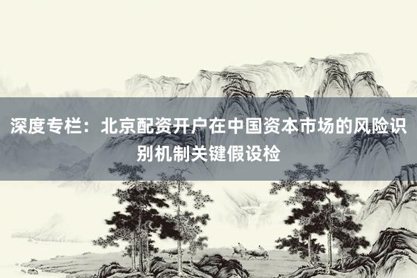 深度专栏：北京配资开户在中国资本市场的风险识别机制关键假设检