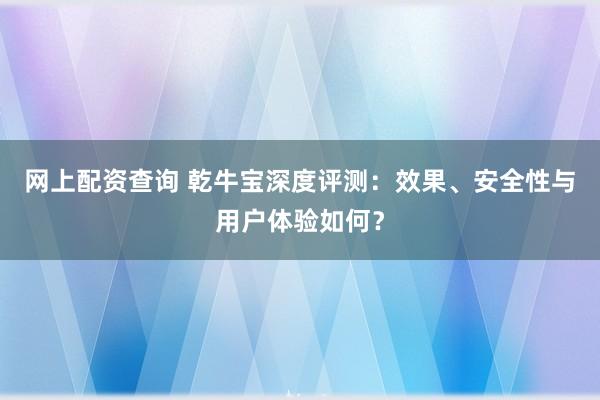 网上配资查询 乾牛宝深度评测：效果、安全性与用户体验如何？