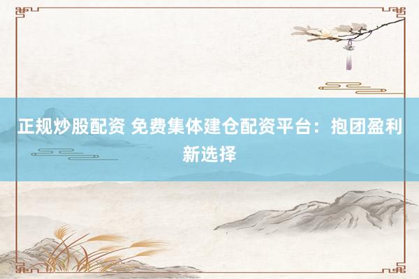 正规炒股配资 免费集体建仓配资平台：抱团盈利新选择