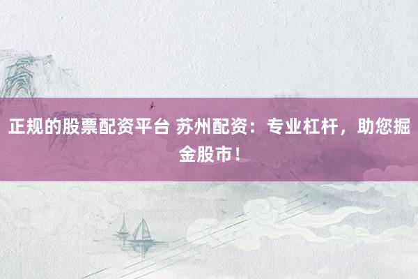 正规的股票配资平台 苏州配资：专业杠杆，助您掘金股市！